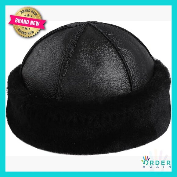 Genuine Sheepskin Leather Shearling Wool Beanie Hat Hand  display picture 2